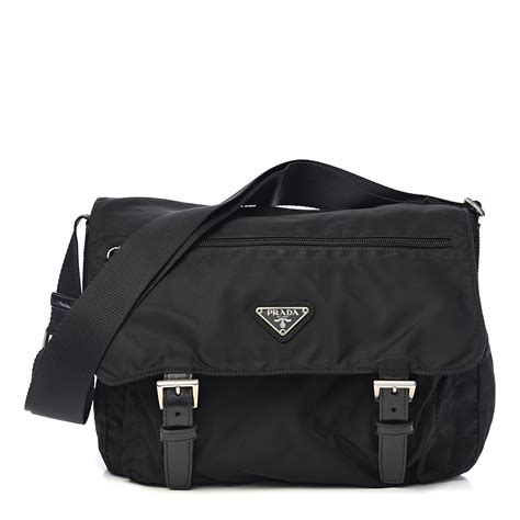 PRADA Nylon Vela Sport Messenger Bag Black .